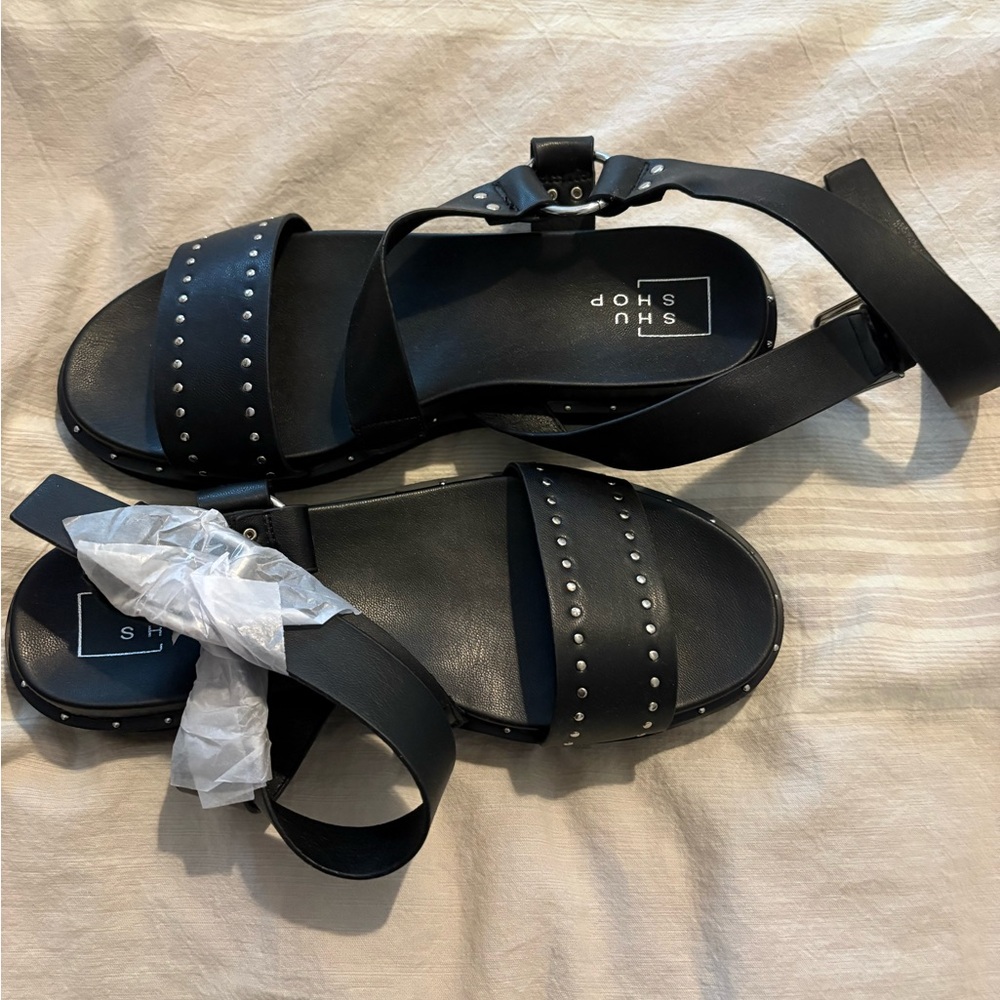 ShuShop Black Studded Ankle-Strap Sandals